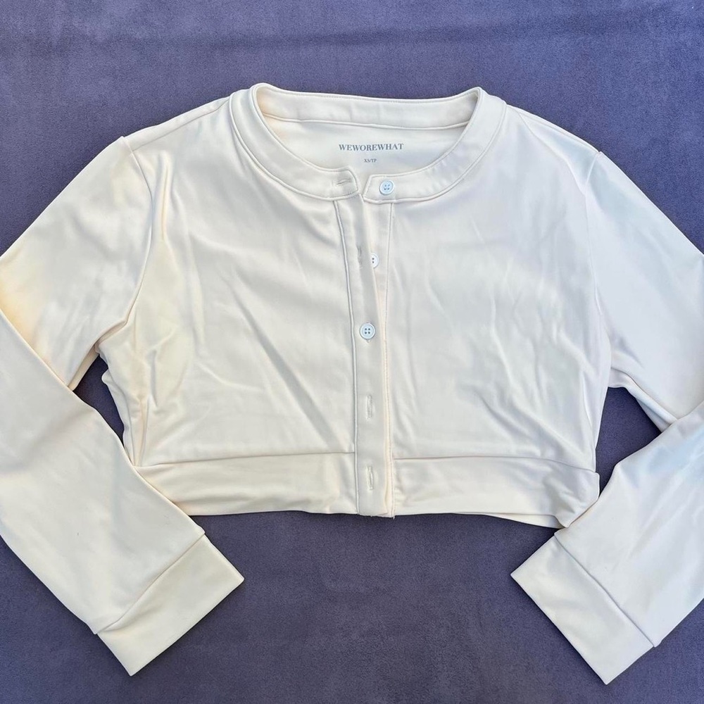 We wore what cropped sporty cardigan in ivory